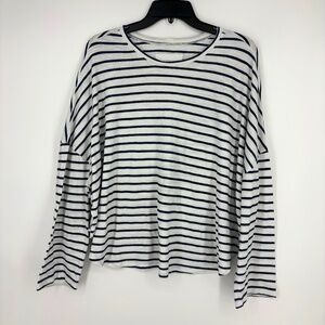 Pistola Womens Small Oversized Pullover Knit Top T-Shirt Blue White Stripes LS